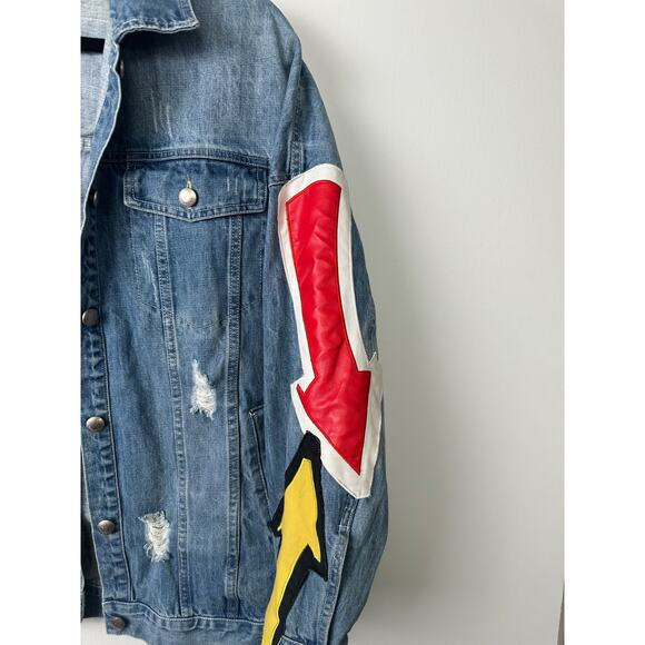 King Of My Life Fall Denim Jacket By Sour Fruit sz L Retro Y2K Distressed Street - Picture 4 of 9